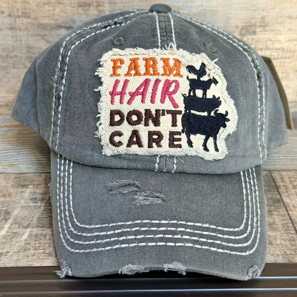 NWT KBETHOS Distress Black Farm Hair Don't Care Baseball Cap adjustable closure